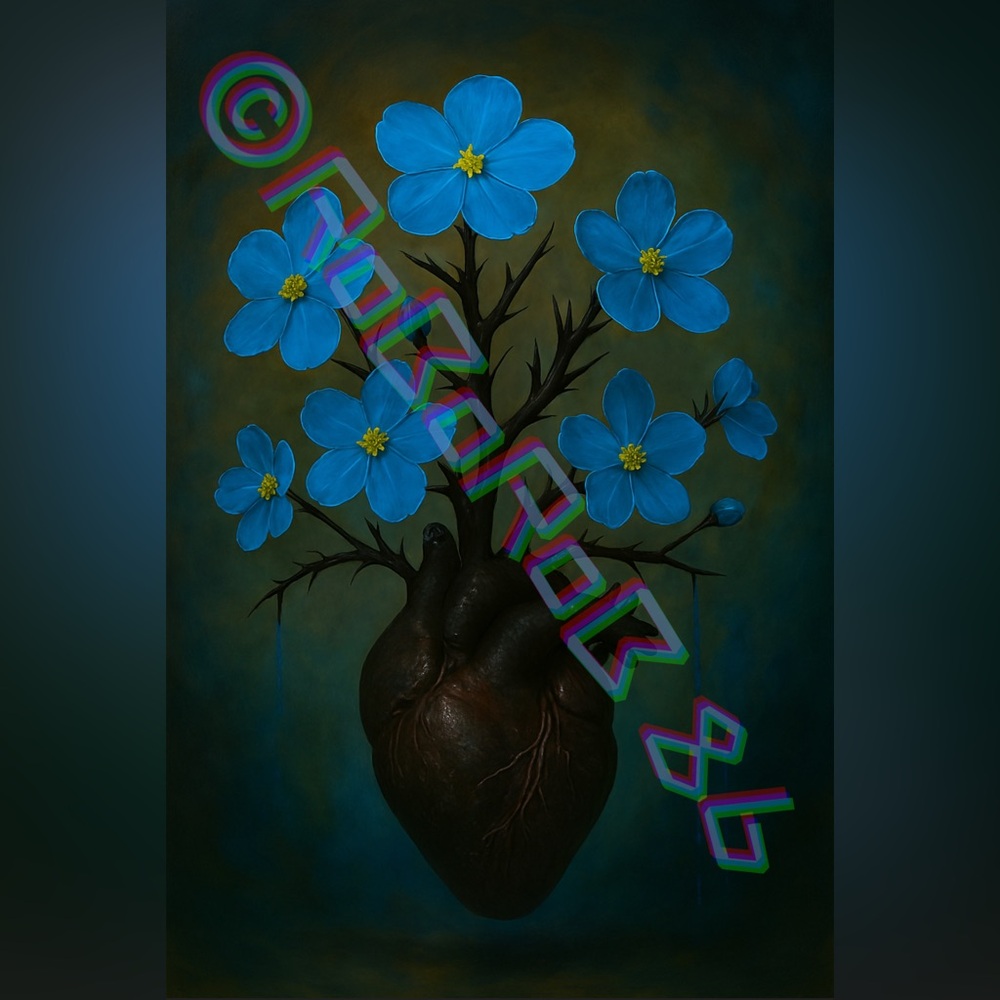 Hand Crafted Forget Me Not (Heart of Thorns) Mixed Media Surreal Sculpture Art - Picture 12 of 13